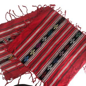 2 Woven Red Placemats Southwestern Fringed Rectangle 19” x 17” And 15.25" x 17"